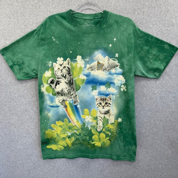 The Mountain Green Irish Fairy Kittens Tie Dye T-Shirt Whimsical Mens Medium - Picture 2 of 6